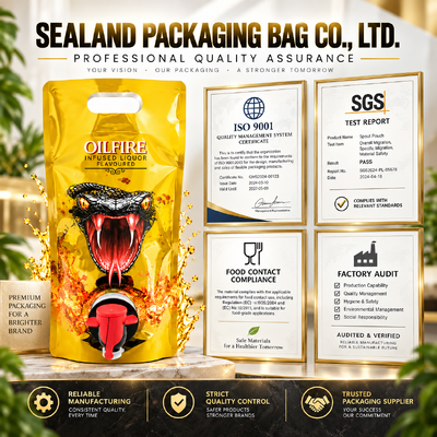Food Grade Coffee Bags Packaging Bag Double Bottom Folding Bag Packaging Tap Heat Spout Security Feature Whisky Vodka With Valve