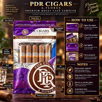 Custom Cigar Cellophane Bag Single Cigar Packaging Flat Pouch Cigar Packaging Gusset Cello Bags